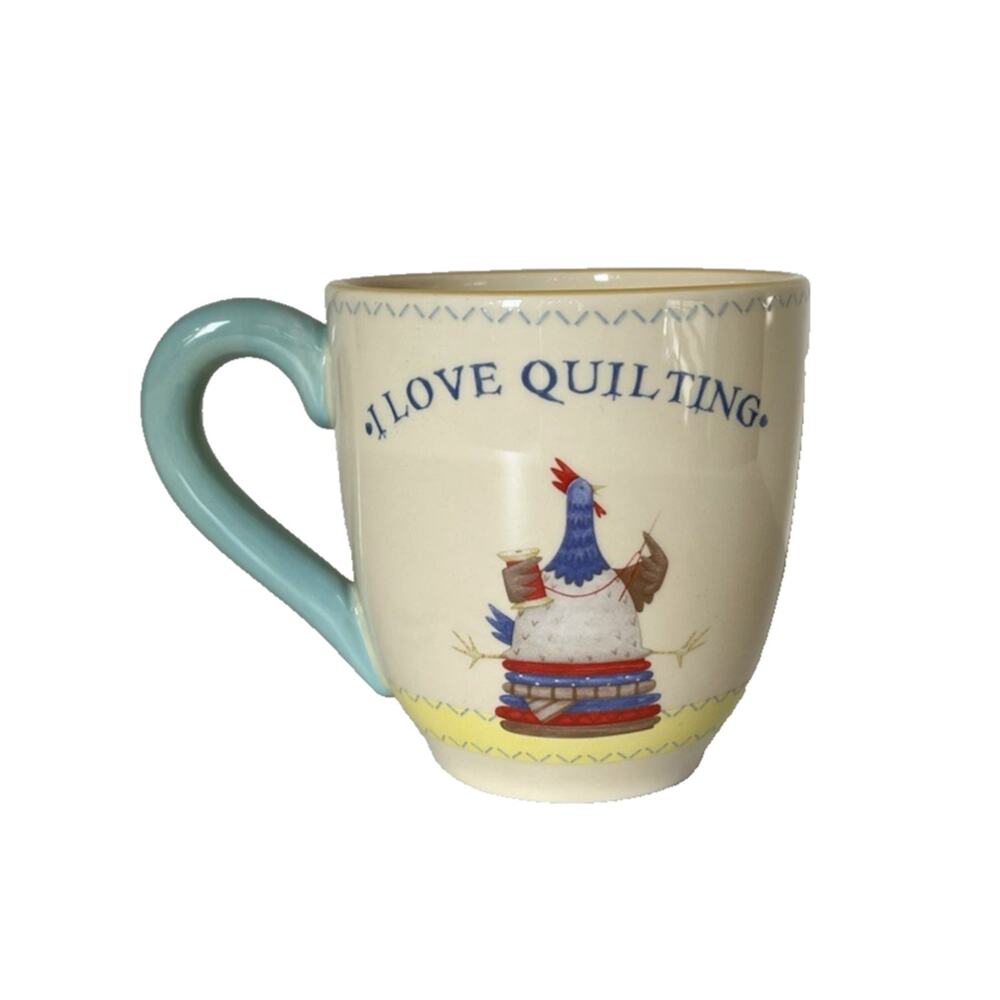 Debbie Mumm “I Love Quilting” Chicken Mug Jo-Ann Fabrics 2009 Ceramic Cottage